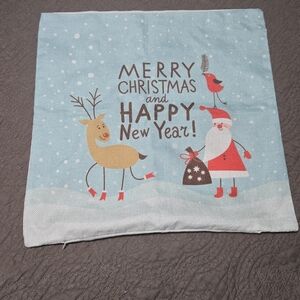 Santa Claus Reindeer Merry Christmas and Happy New Year Throw Pillow Cover